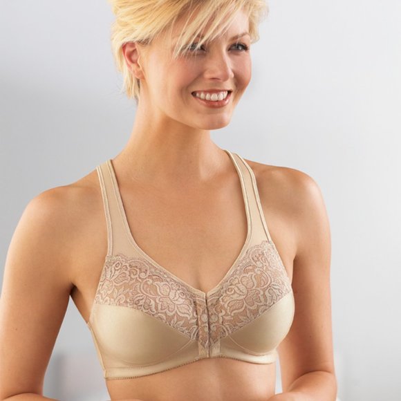 Set of 3! 52G Plus-Size ELEGANCE Front-Close Bra Wicks-U-Dry! WIRELESS Nude NEW - Picture 8 of 16